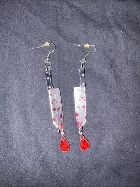 Spencer's Bloody Cleaver Drop Earrings - Silver & Red